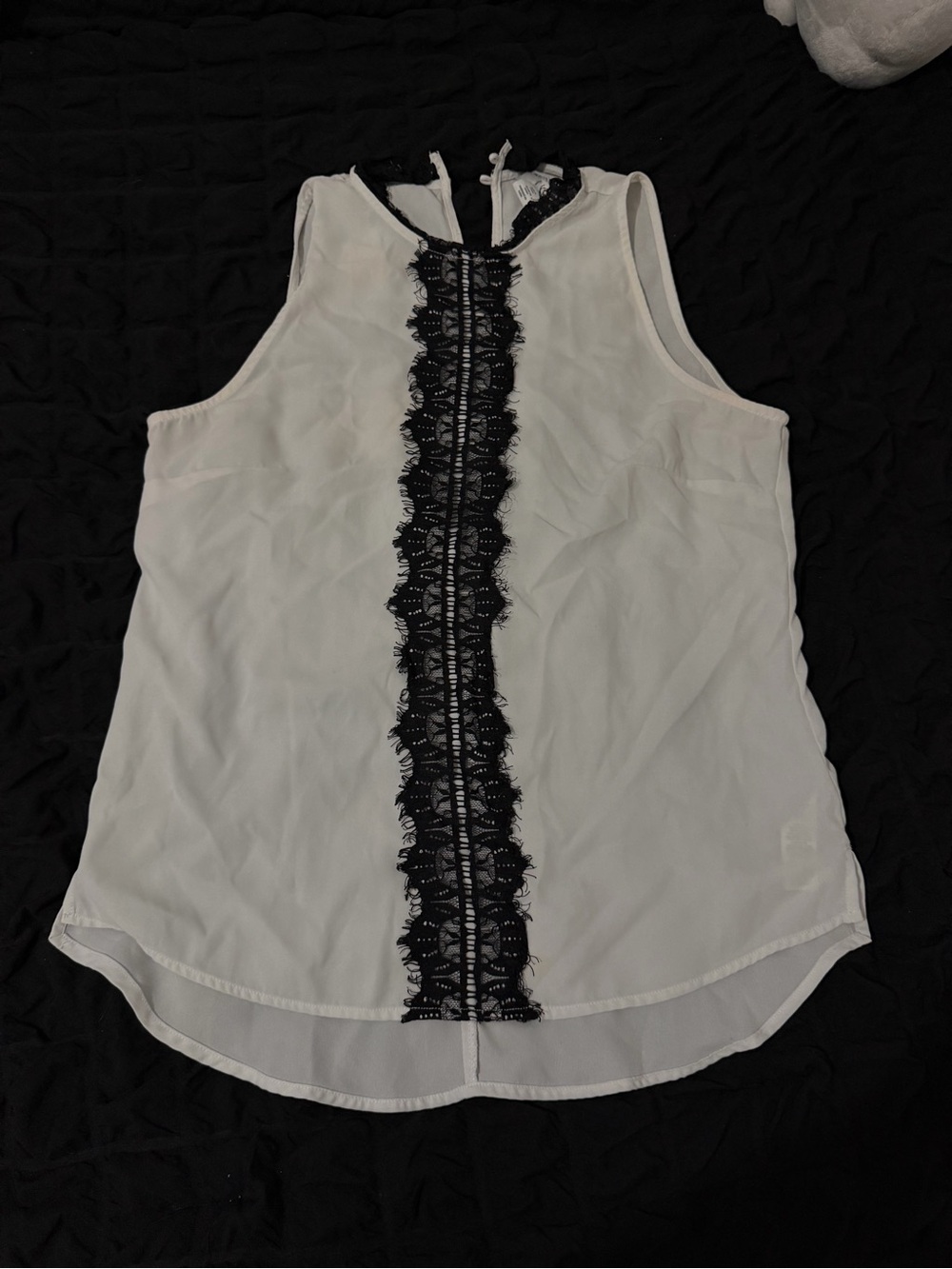 White House Black Market White Sleeveless Camisole with Black Lace Trim
